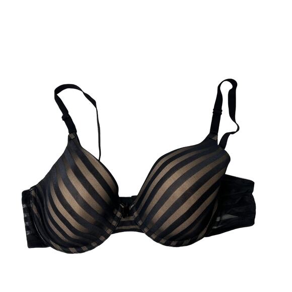 Maidenform One Fabulous Fit Black Striped Demi Underwire Bra Women's 36D - Picture 1 of 7